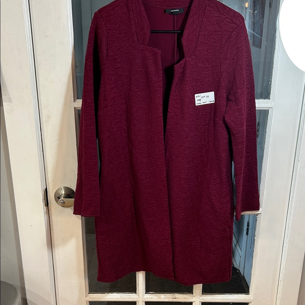 W61. Alfani Open-Front Duster in Deep Burgundy
